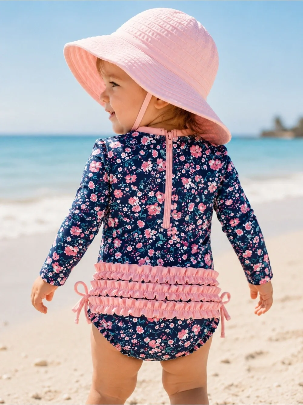 RuffleButts Moonlit Meadow Floral UPF 50+ Rash Guard Swimsuit 12-18M MSRP $52